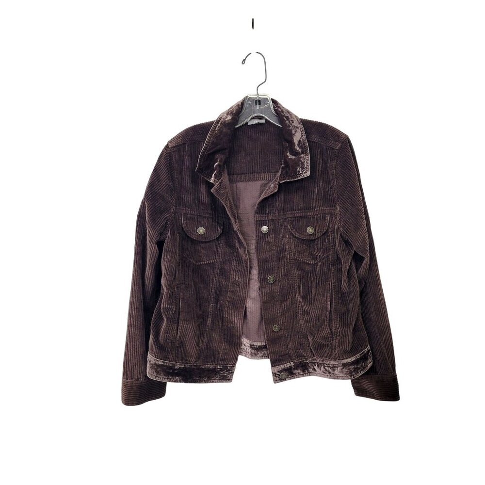 J.Jill Women's Brown Corduroy Button-Up Jacket  with Velvet Trim Size M
